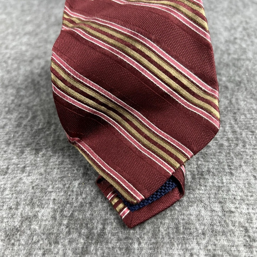 Daniel Cremieux Tie Mens Red Gold Striped 100% Silk Hand Made USA Classic Width